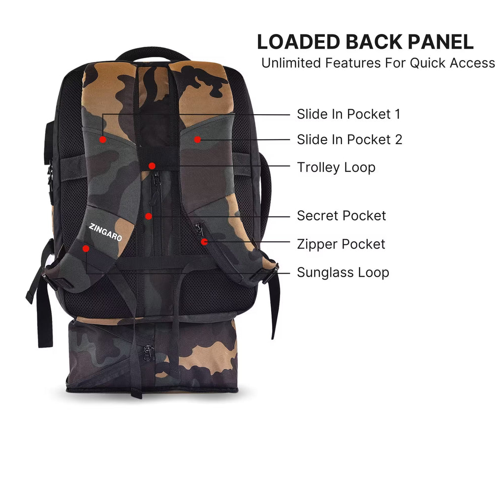 Army travel backpack back panel features