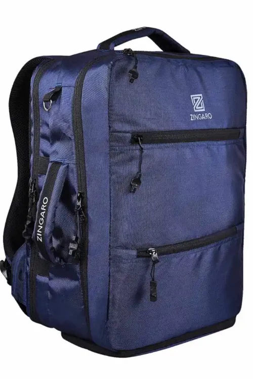 Zingaro Bold Blue 40L waterproof laptop backpack with 35 massive features