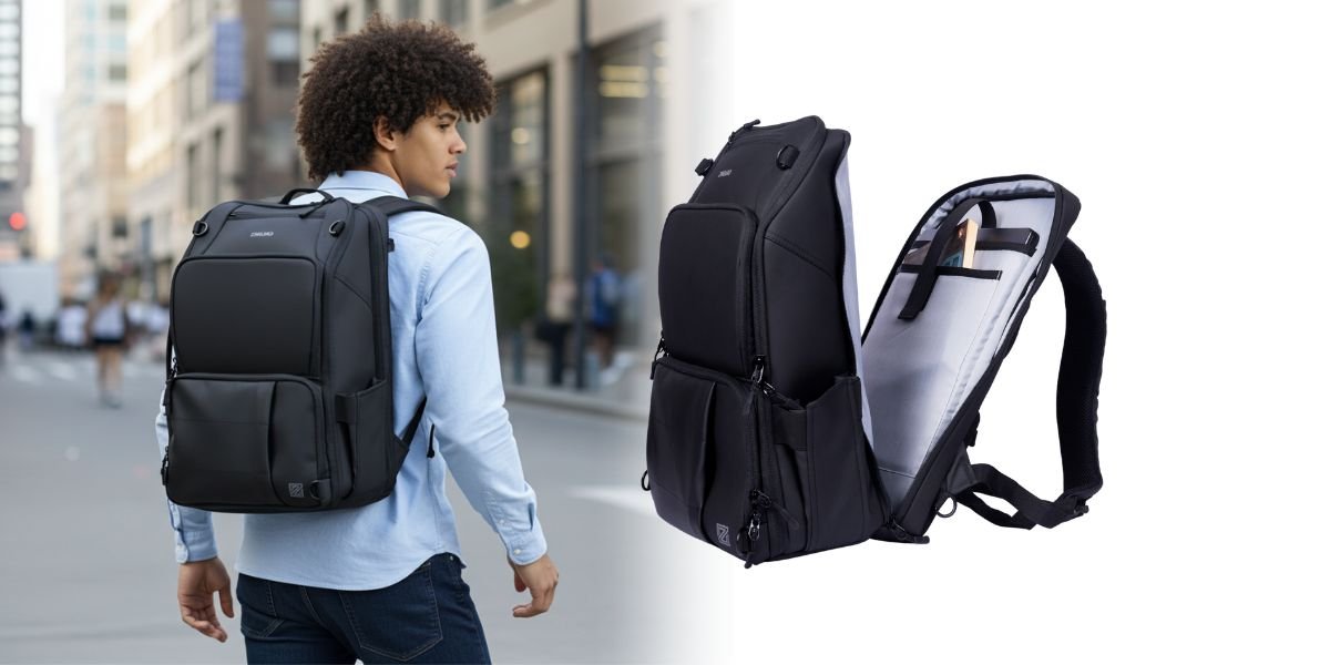 Zingaro waterproof travel laptop backpacks for international travel with clothing compartment and laptop compartment for 17inch 15inch laptop 