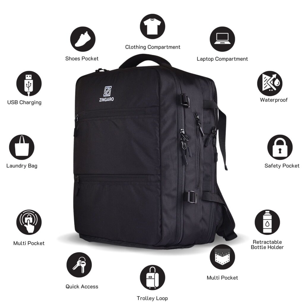 Zingaro large waterproof office travel backpack with laptop compartment for men women