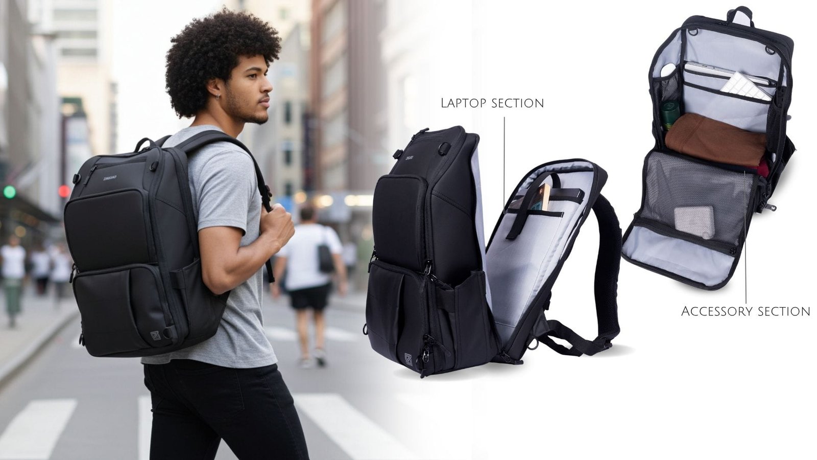 Zingaro 40l waterproof travel backpack for men women with laptop compartment