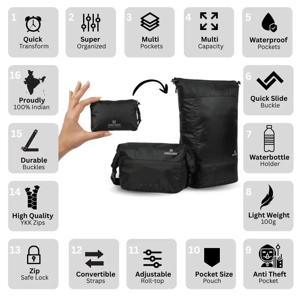 Zingaro convertible 25l waterproof small hiking backpack daypack for men women