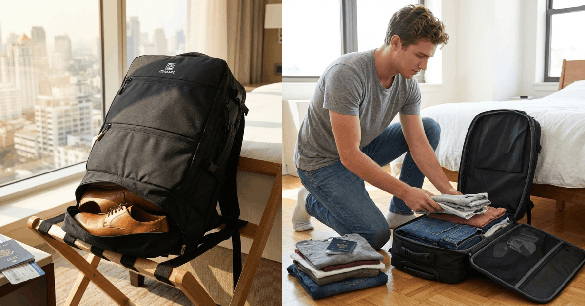Zingaro waterproof large travel backpack for laptop compartment upto 18 in laptop for men women for office